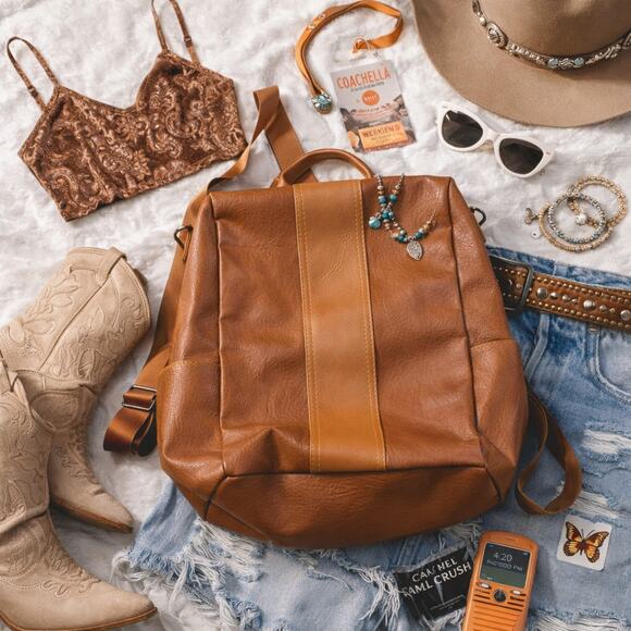 other Handbags - Brown Soft Leather Backpack Slouchy Minimal Travel Festival Coachella Bag